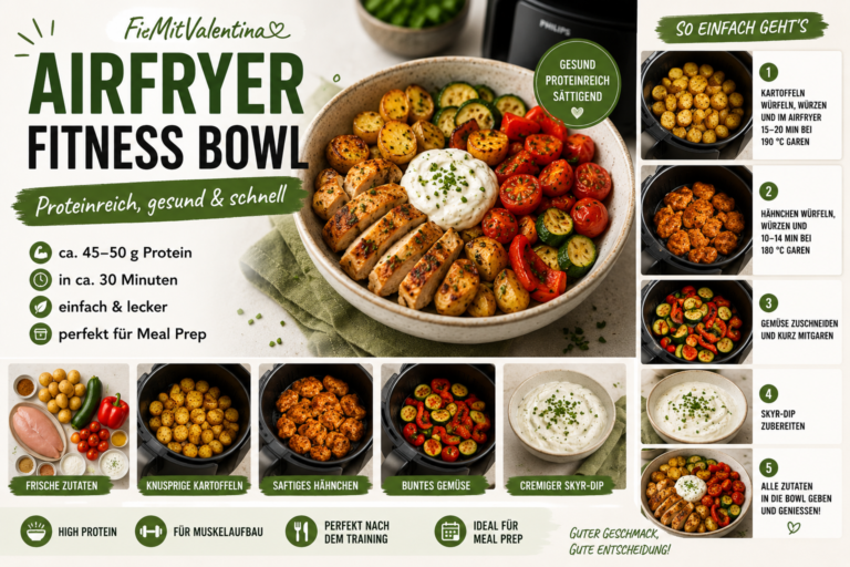 Airfryer Fitness Bowl mit Hähnchen , Kartoffeln und Gemüse